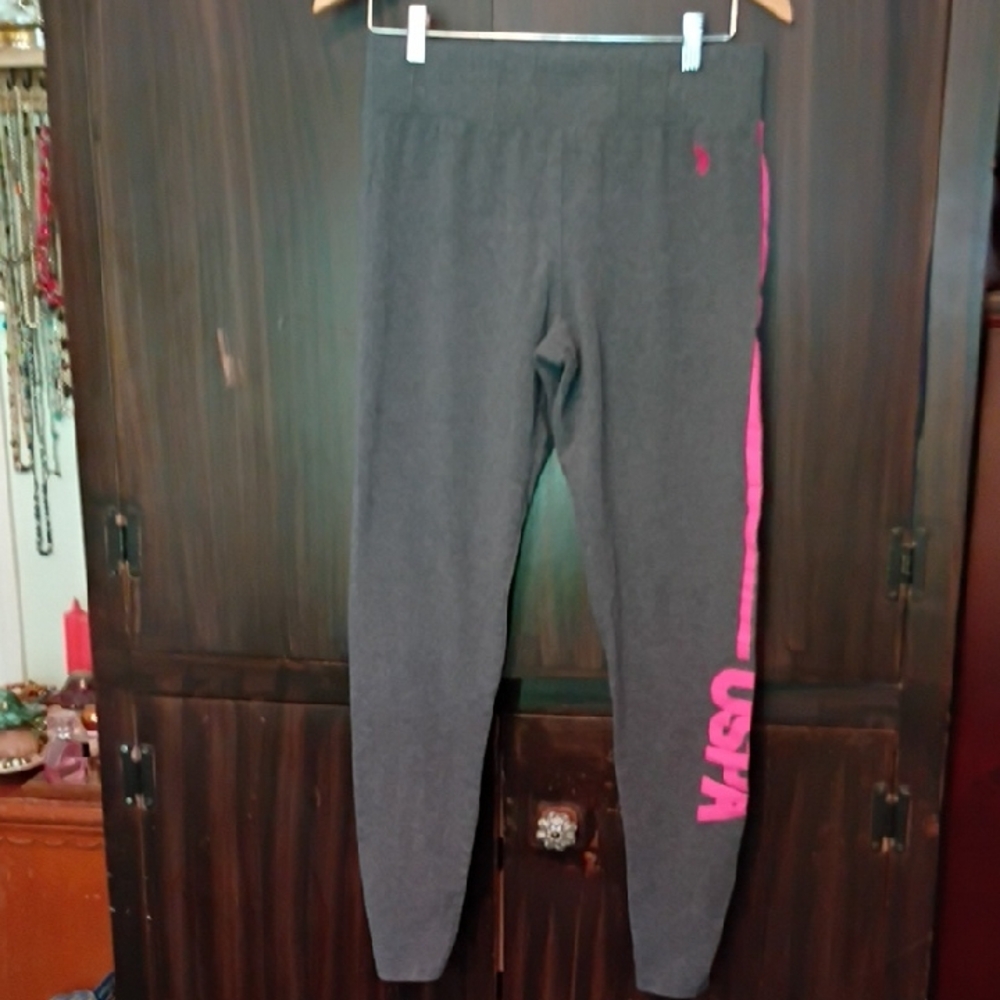 U.S. Polo Assn. Gray Leggings with Pink USPA Logo